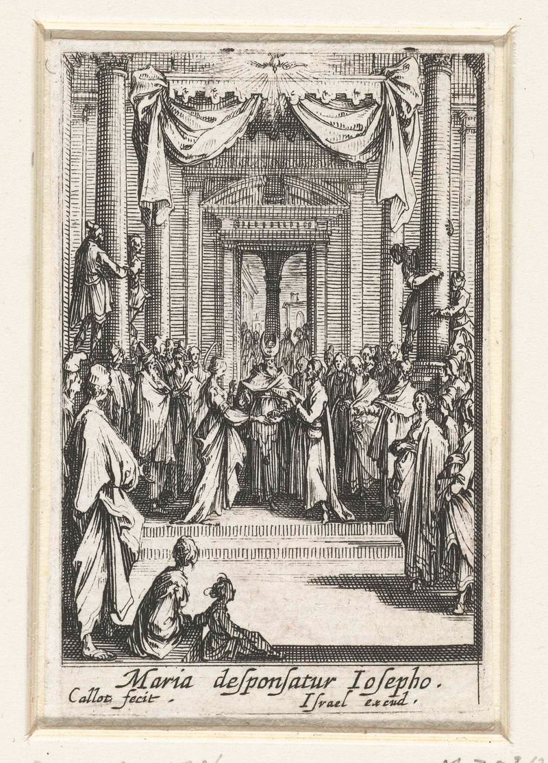 Casal em trajes ornamentados durante uma cerimônia solene, gravura de Jacques Callot