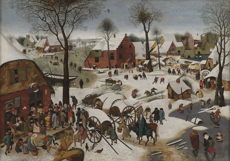 The Census at Bethlehem, oil on canvas by Pieter Brueghel The Younger, depicts a lively crowd.