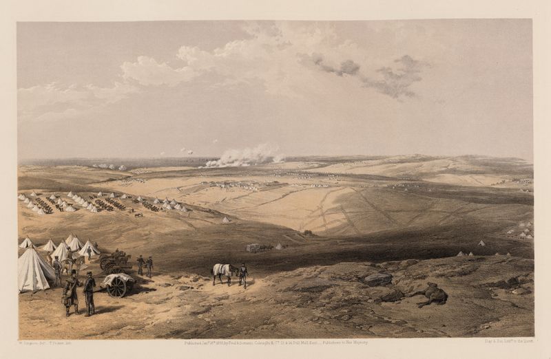 Paisagem histórica com tendas e soldados de William Simpson