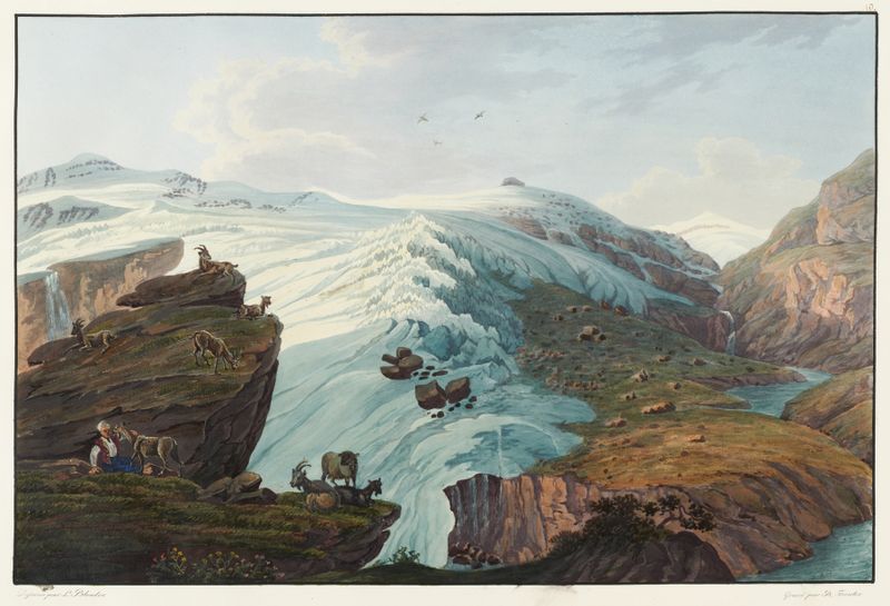 Landscape of glacier and mountains, oil on canvas by Johann Ludwig Bleuler