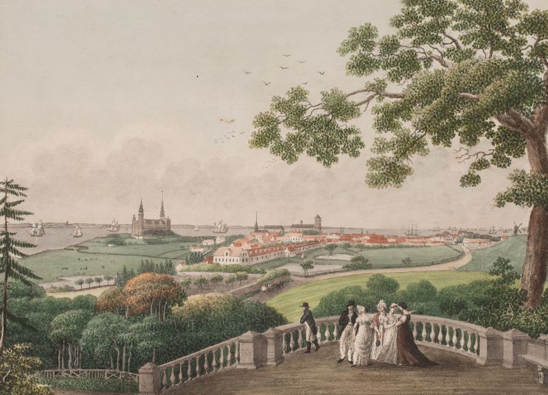 Paisaje de Helsingør, Kronborg y Øresund por Søren L. Lange, pintura al óleo