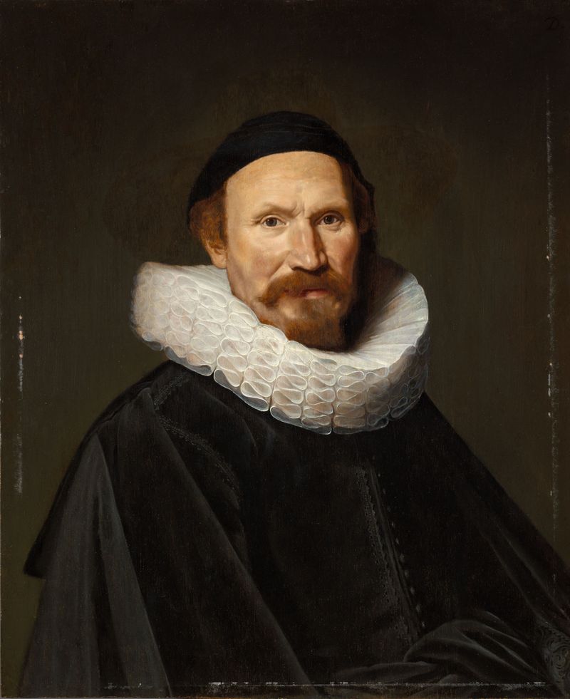 Portrait of a man by Dirck Dirckszoon van Santvoort, oil on panel, highlighting light and shadow.