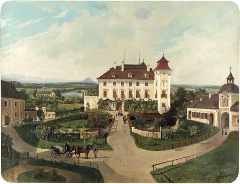 Paisagem de Schloss Lichtenegg de Ferdinand Lepie, pintura a óleo