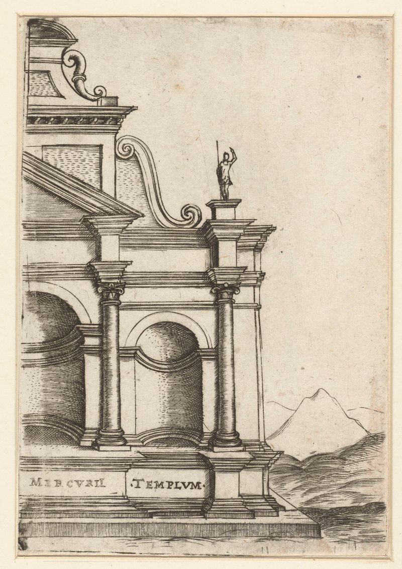 Gravura do exterior de um templo clássico de Unknown Artist