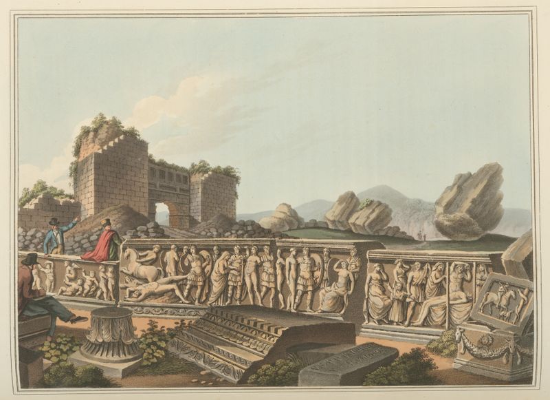 Fragments at Ephesus by Luigi Mayer, depicting ruins of a temple in an unknown medium.