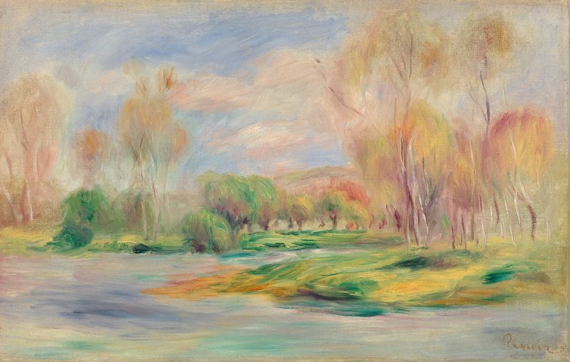 Landscape (Paysage) II de Pierre-Auguste Renoir, óleo sobre tela que retrata uma paisagem serena.