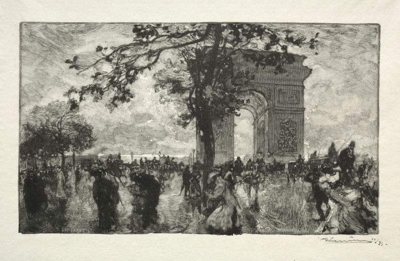 Grabado de Auguste Louis Lepère que representa a una mujer en un bosque