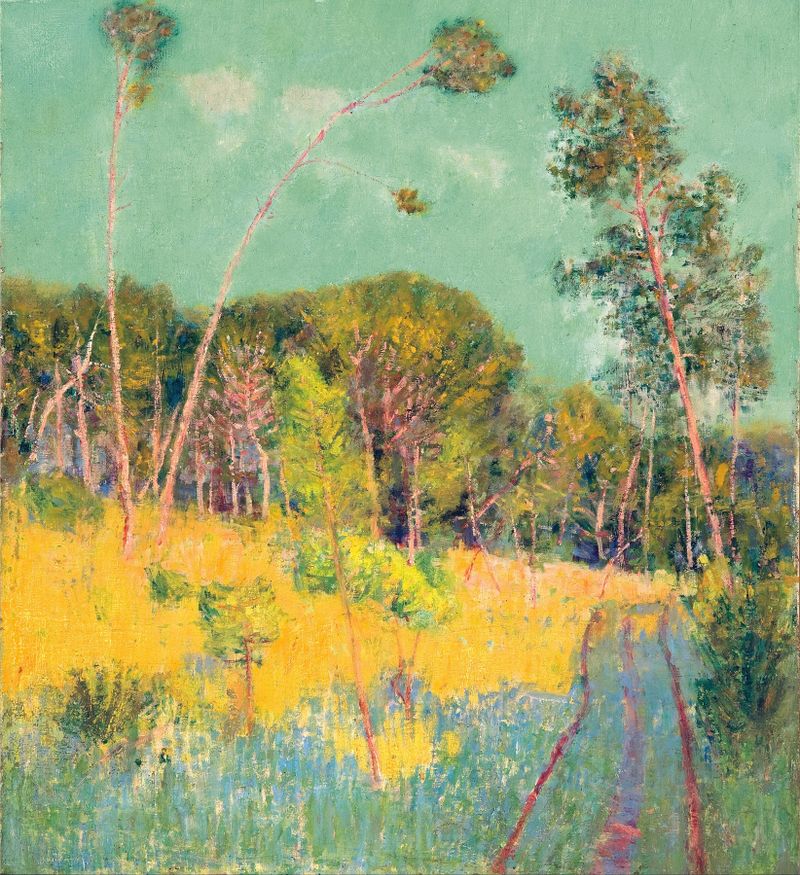 A clearing in the forest, oil on canvas by John Peter Russell, featuring sunlight filtering through trees.