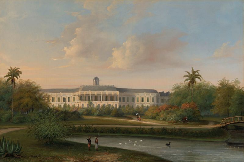 Vista Traseira do Palácio Buitenzorg, óleo sobre tela de Willem Troost o Jovem