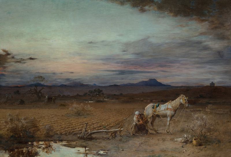 Landscape with orange and blue hues by Gustave-Achille Guillaumet, oil painting