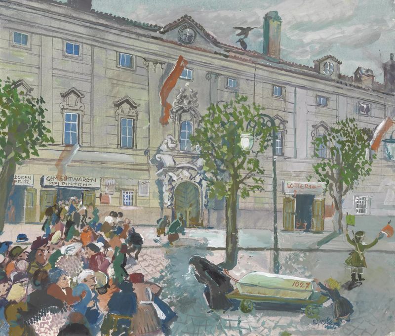 Historical scene depicting ruins in Vienna, oil painting by Oskar Laske