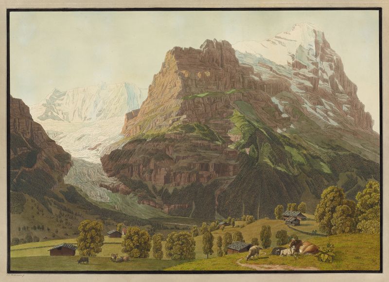 Grindelwald, unterer Gletscher mit Eiger, óleo sobre lienzo de Johann Jakob Biedermann