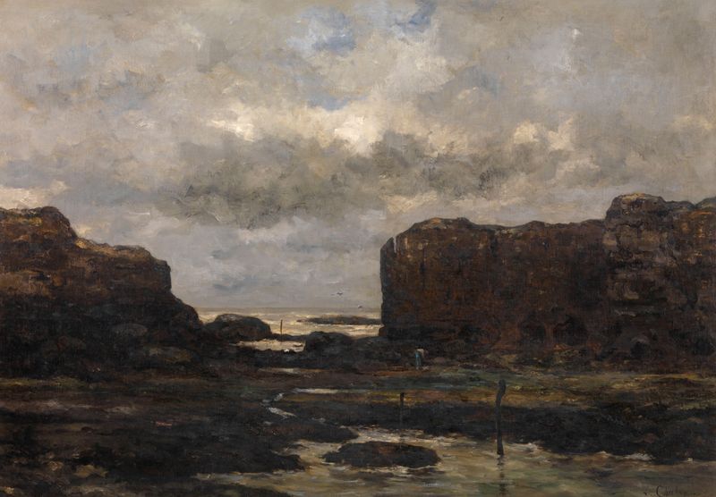 A Costa em Saintonge de Léonce Chabry, óleo sobre tela que retrata uma paisagem marinha tranquila