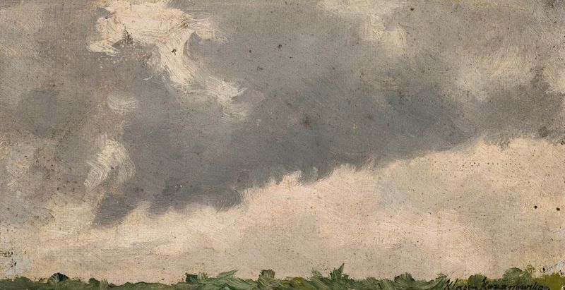 Esboço de paisagem de Maria Klass-Kazanowska, impressionismo, retratando um horizonte sereno com tons suaves.