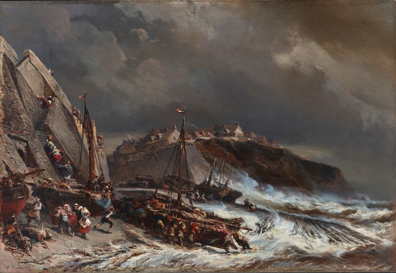 Approaching Storm de Eugène Isabey, pintura a óleo que retrata nuvens escuras sobre um oceano turbulento