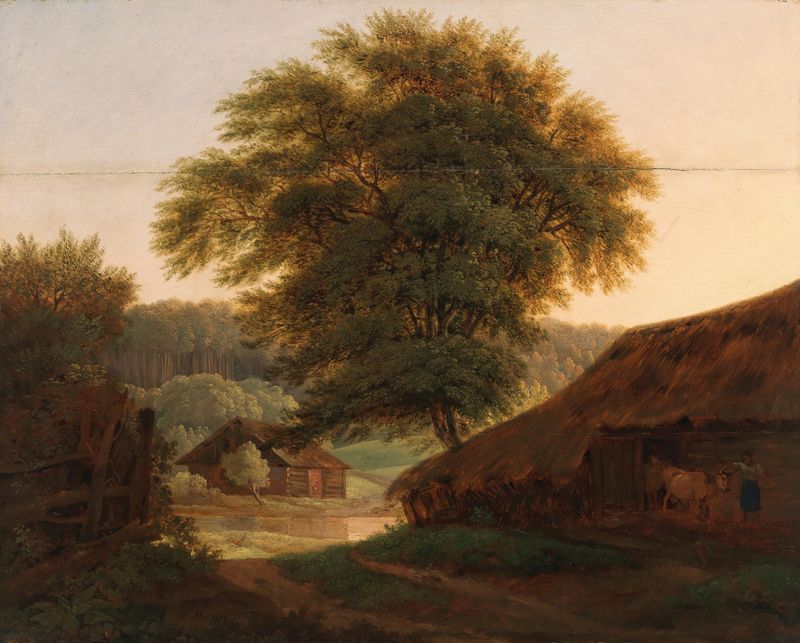 A Landscape with a Tree by Antonín Mánes, oil painting depicting a tree against a horizon.