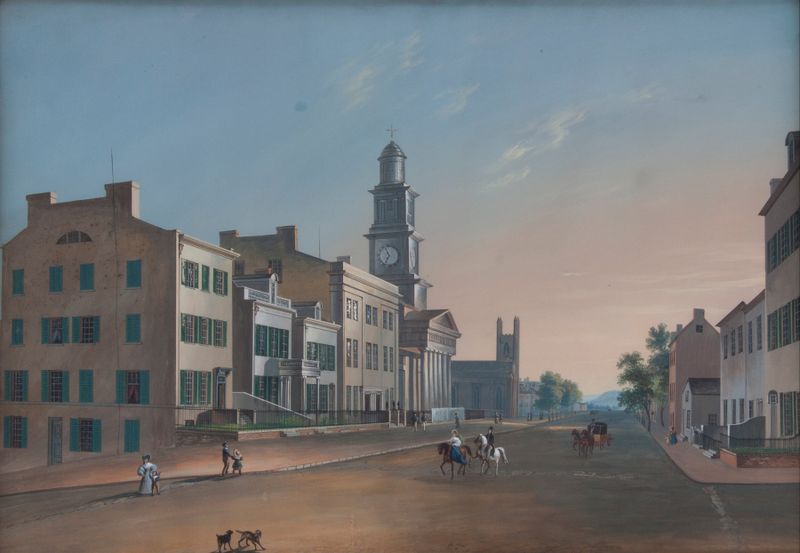 Fourth Street, West From Vine by John Caspar Wild, oil on canvas depicting a sunlit street.