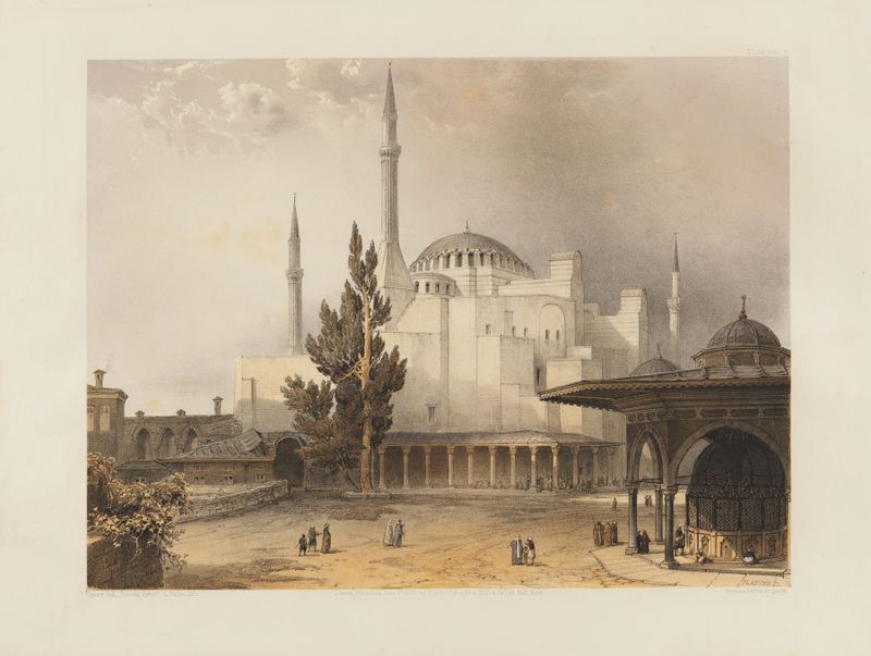 Engraving of Aya Sofia by Gaspare Fossati, showcasing the dome and intricate mosaics