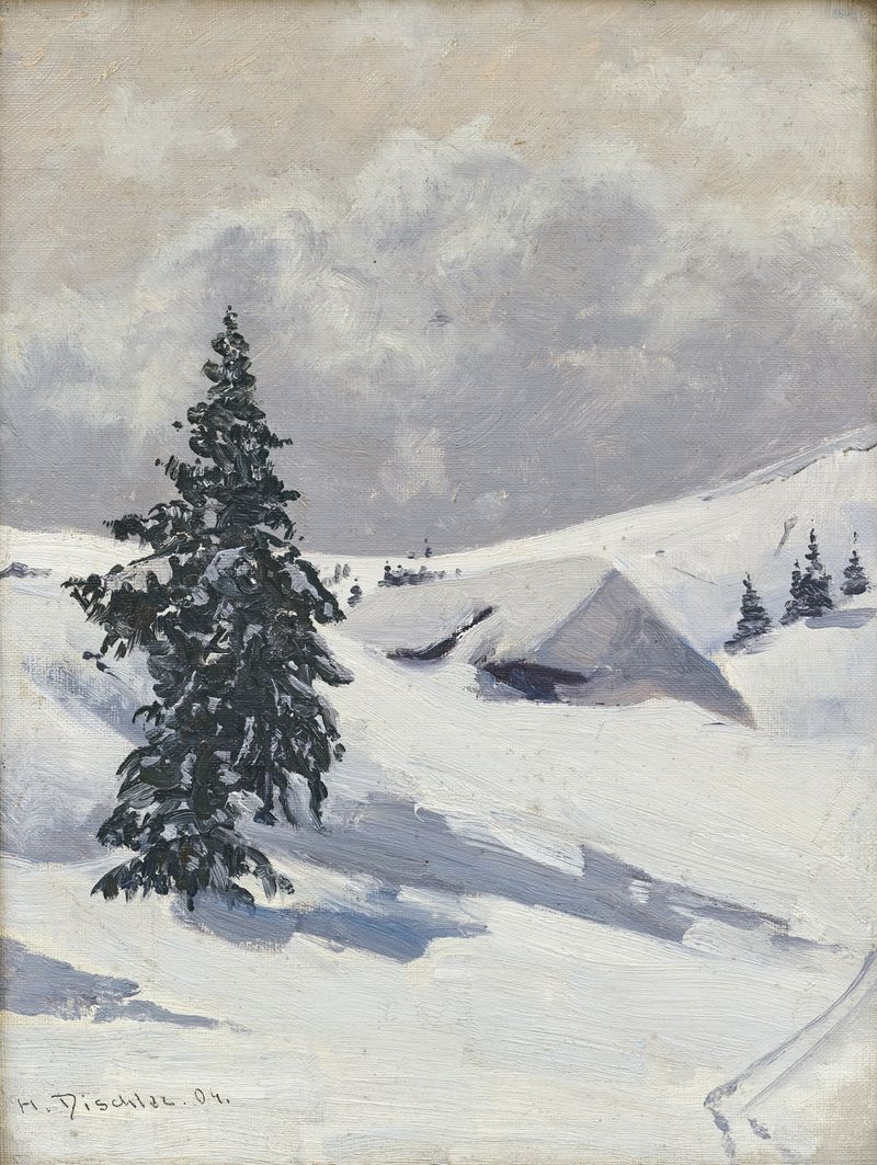Realism artwork depicting Baldenweger Hut on the Feldberg by Hermann Dischler