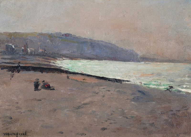 Escena costera con suaves olas y arena, óleo sobre lienzo de Albert Marquet