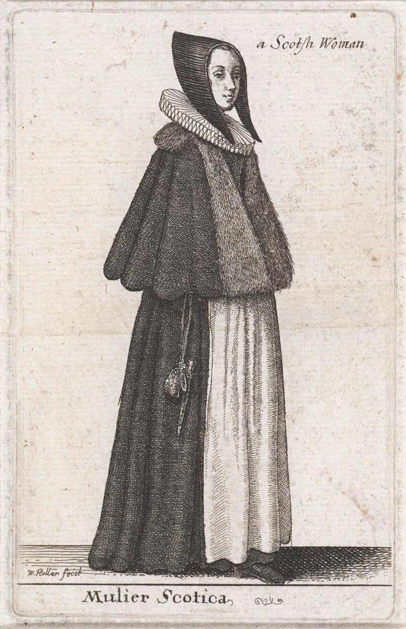 Mujer escocesa en vestido elegante, grabado de Wenceslaus Hollar