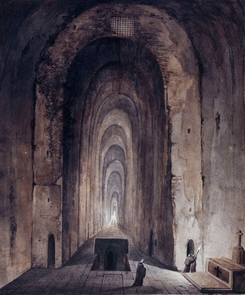 Les Catacombes de Saint-Agnès à Naples, oil on canvas by François-Marius Granet
