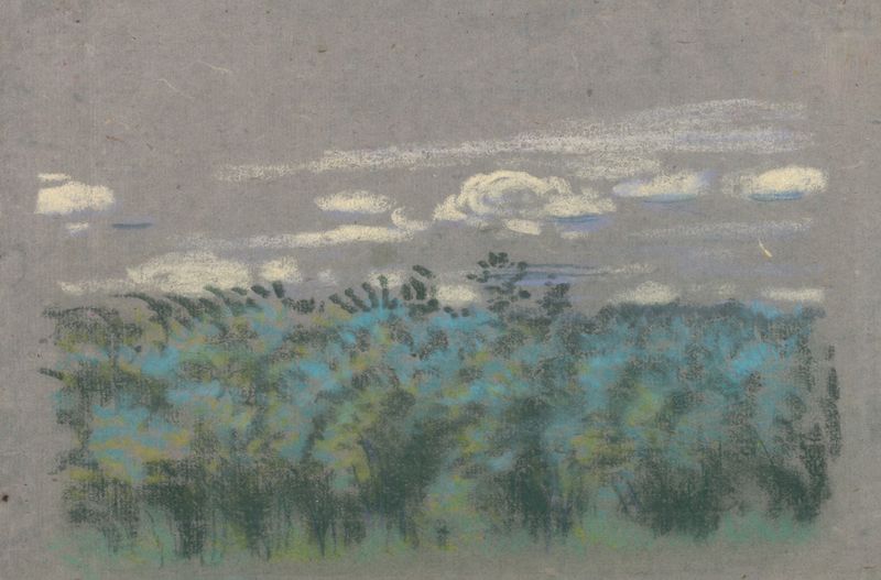 Densa vegetação em tons de azul de Arthur Bowen Davies, meio desconhecido