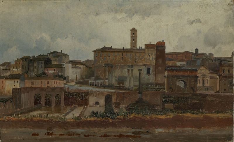 Landscape of ancient ruins with columns, oil on canvas by Wilhelm Ludwig Friedrich Riefstahl