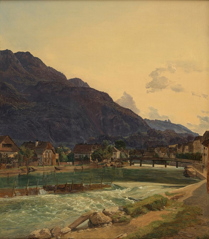 Landscape with a river under sunlight, oil painting by Ferdinand Georg Waldmüller