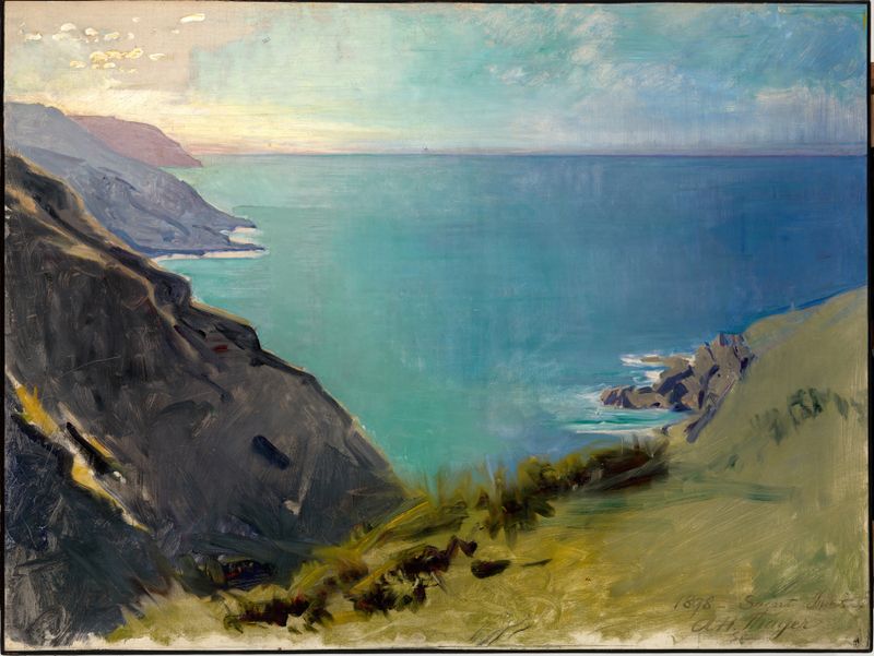 Cornish Headlands de Abbott Handerson Thayer, pintura al óleo que muestra acantilados y olas tormentosas