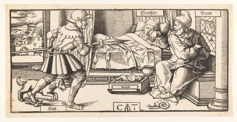 Allegorie met Waarheid, Kennis, Haat en Vrees de Cornelis Anthonisz, óleo sobre painel que retrata emoções humanas.