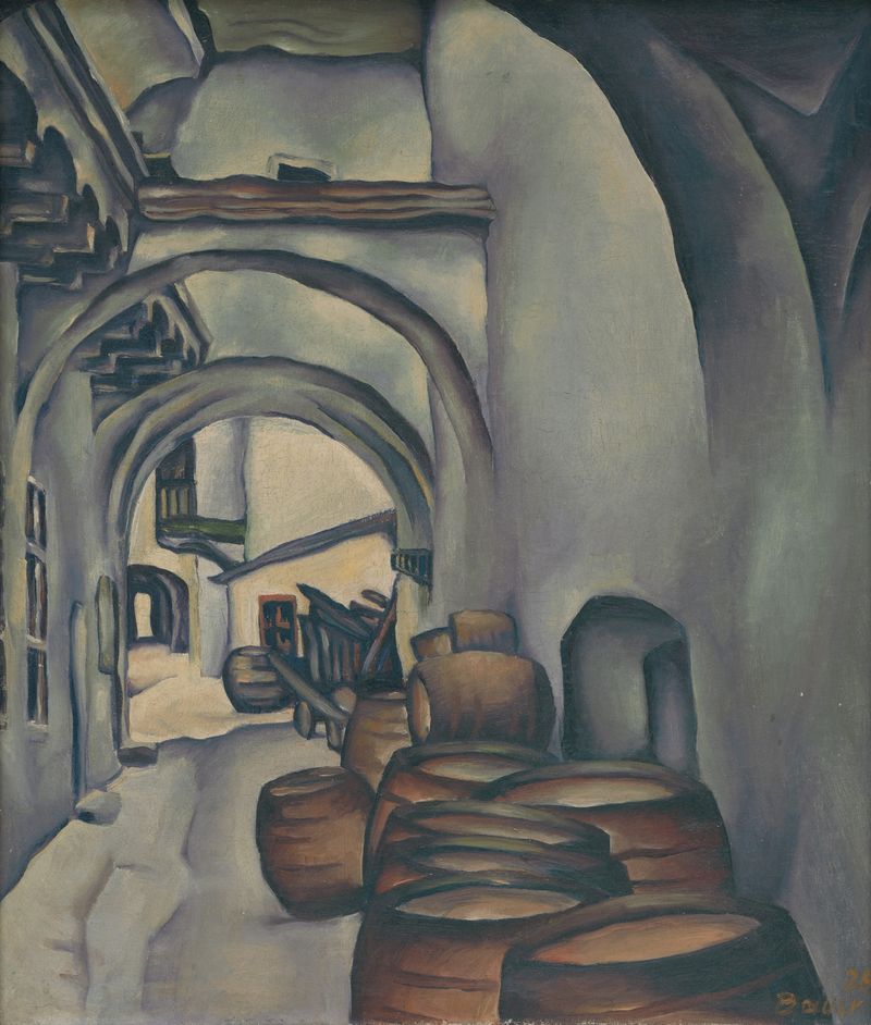 Interior scene of a rustic courtyard by Konštantín Bauer, 1926