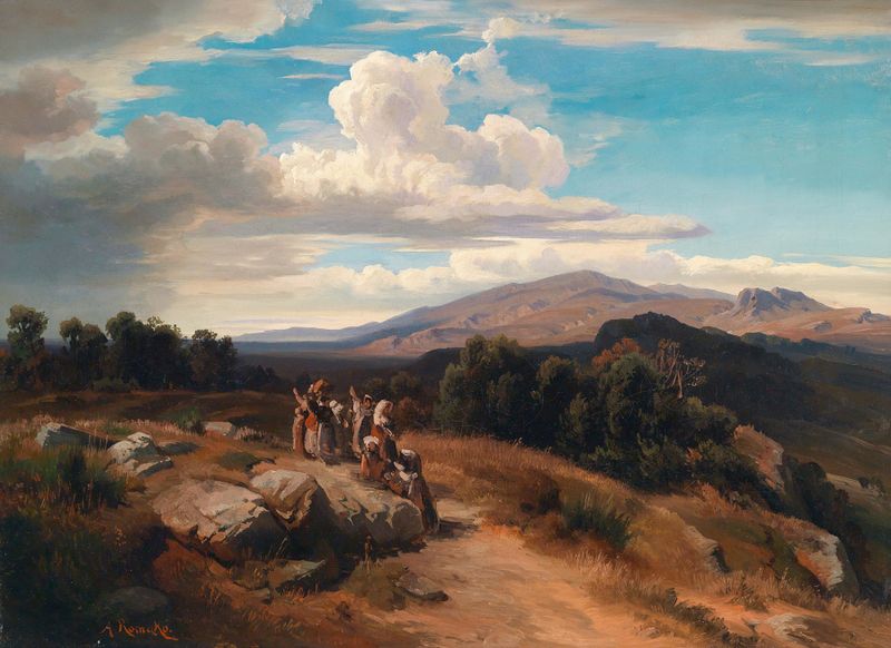 Landscape with a stormy sky, oil painting by Anton Romako