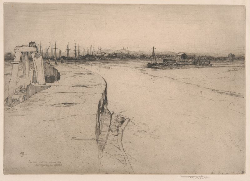 Engraving by Sir Frank Short depicting a serene landscape at twilight.