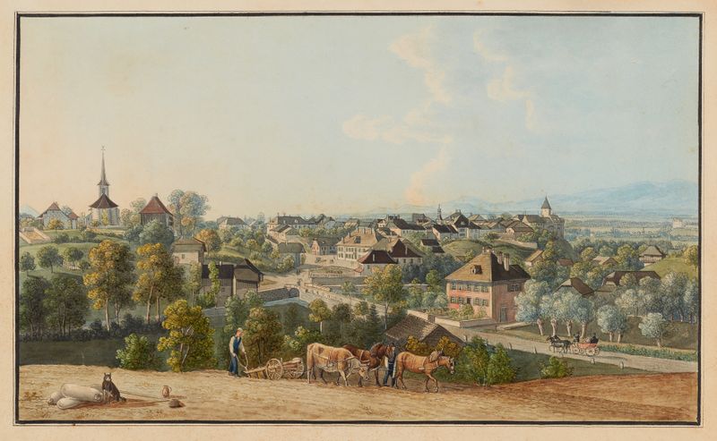 Landscape in gold and azure hues by David Alois Schmid, medium unknown
