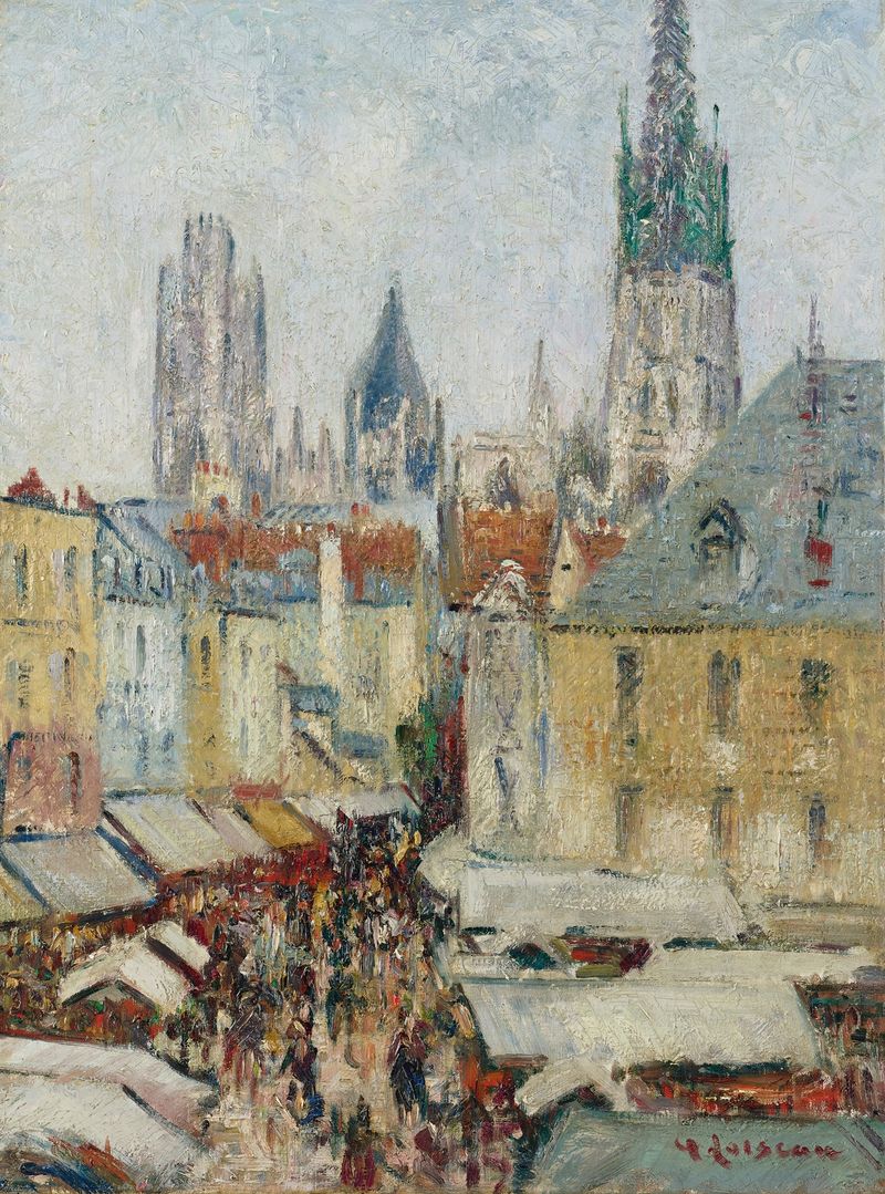 Rue De L’épicerie À Rouen, óleo sobre tela de Gustave Loiseau