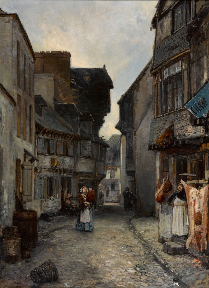 Escena de calle con sombras y adoquines, pintura al óleo de Johan Barthold Jongkind