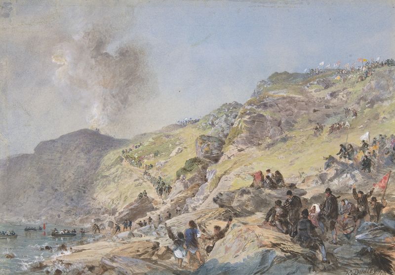 Cliffs and coastline in oil painting by Robert Charles Dudley