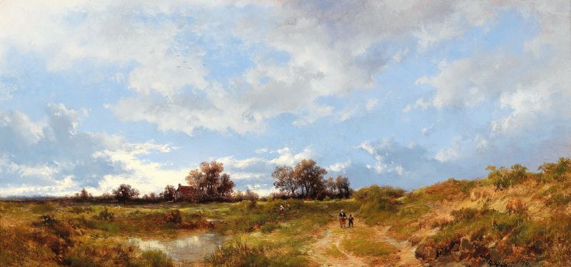Open Landscape de Remigius Adrianus van Haanen, óleo sobre tela que retrata um cenário natural sereno.