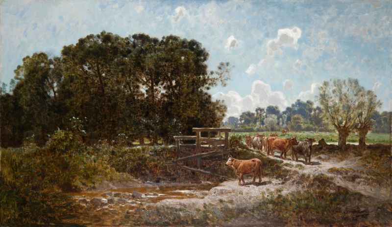 Cattle on the pasture, oil painting by Józef Szermentowski