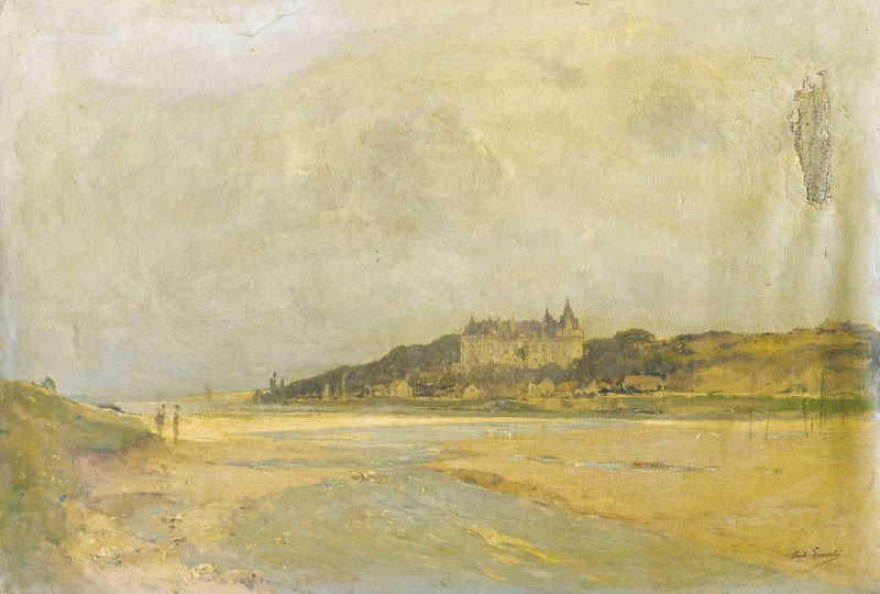 Landscape featuring a château by Paul Lecomte, oil painting
