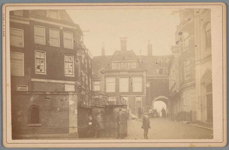 Albumen print by Gebr. van R. depicting Beursplein and Beurspoort in Amsterdam
