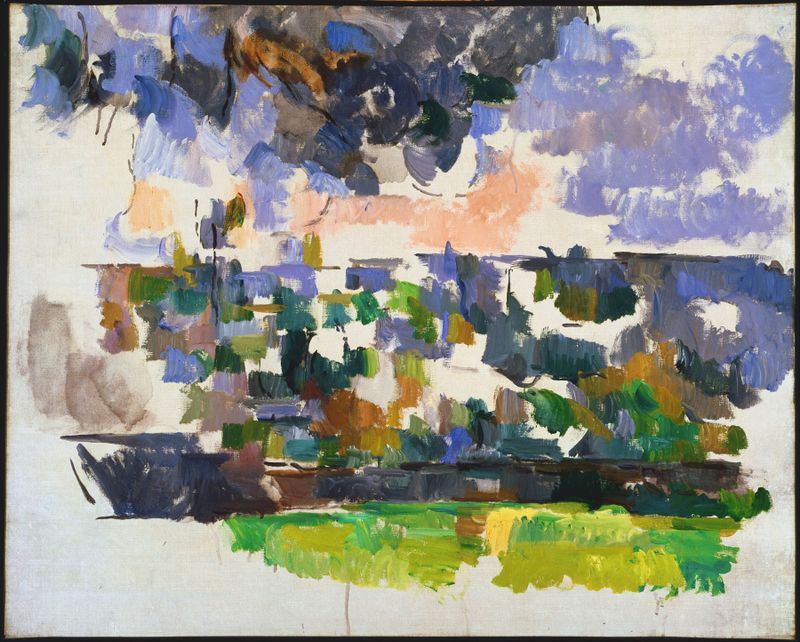 El Jardín en Les Lauves de Paul Cezanne, óleo sobre lienzo que representa un jardín tranquilo con flores y árboles.