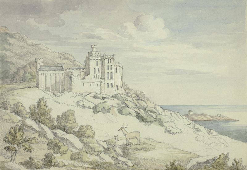 Victoria Castle de Elizabeth Murray, pintura a óleo que retrata um castelo em uma paisagem tempestuosa