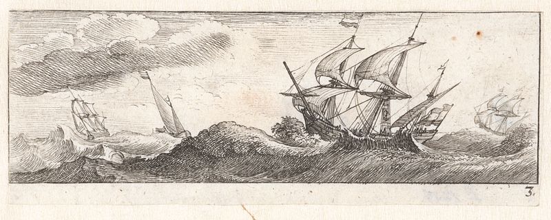 Gravura de Wenceslaus Hollar mostrando barcos em um mar tempestuoso