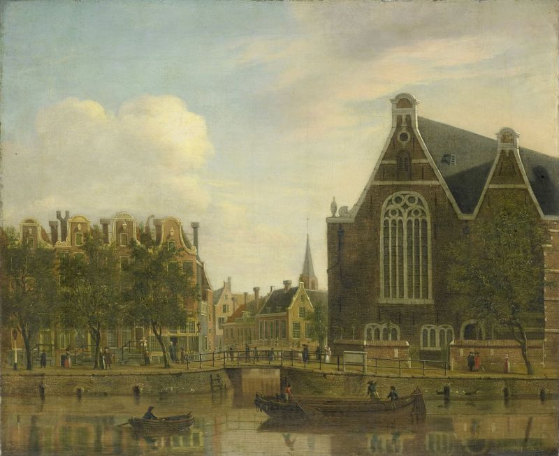 The so-called Boerenverdriet on the Spui, Amsterdam de Jan Ekels el elder, pintura al óleo de una escena callejera tranquila.
