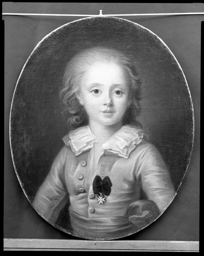 Retrato de um menino com traços delicados, óleo sobre tela de Anne-Rosalie Filleul.