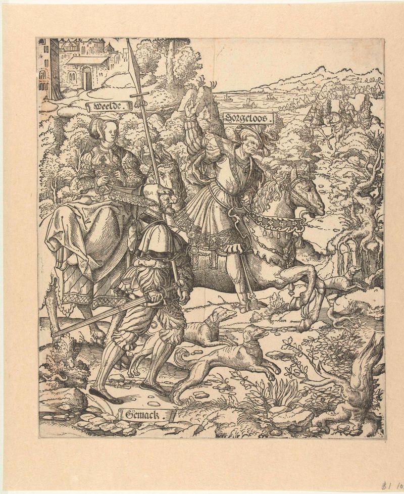 Cena de gênero representando caçadores em uma floresta, papel de Cornelis Anthonisz