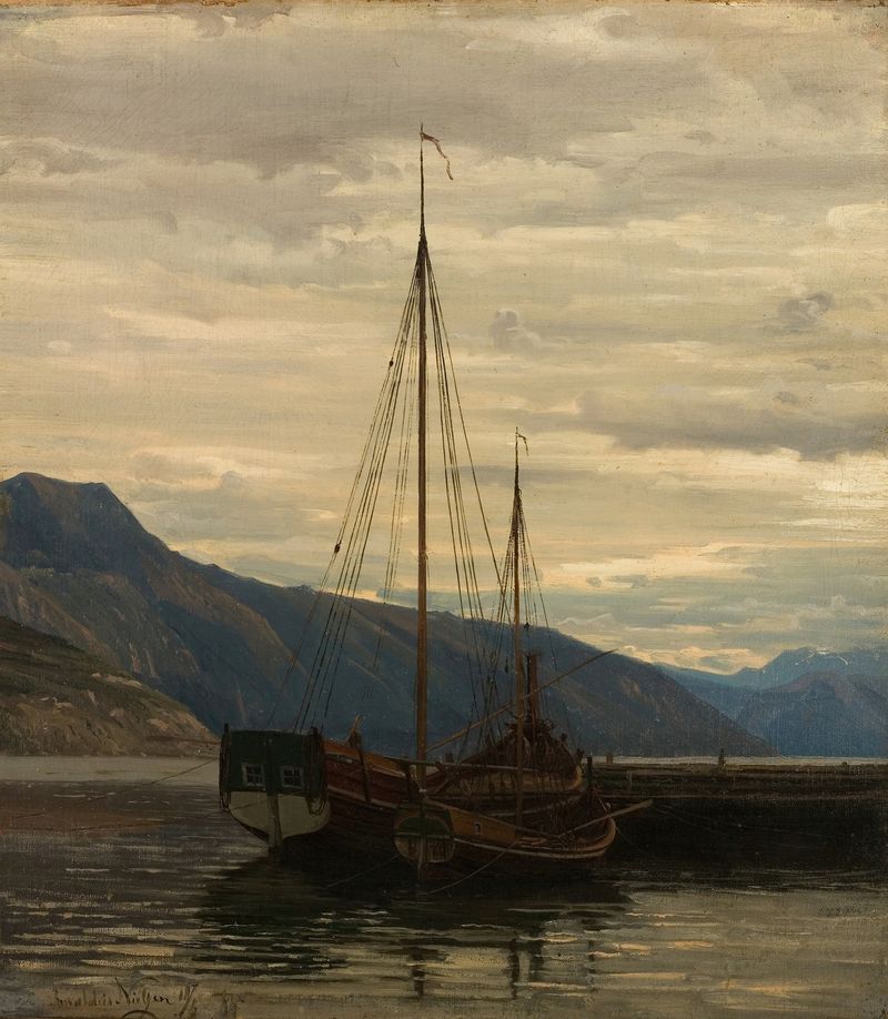 Obra figurativa de Amaldus Nielsen, que representa una figura solitaria con un vestido fluido, 1865