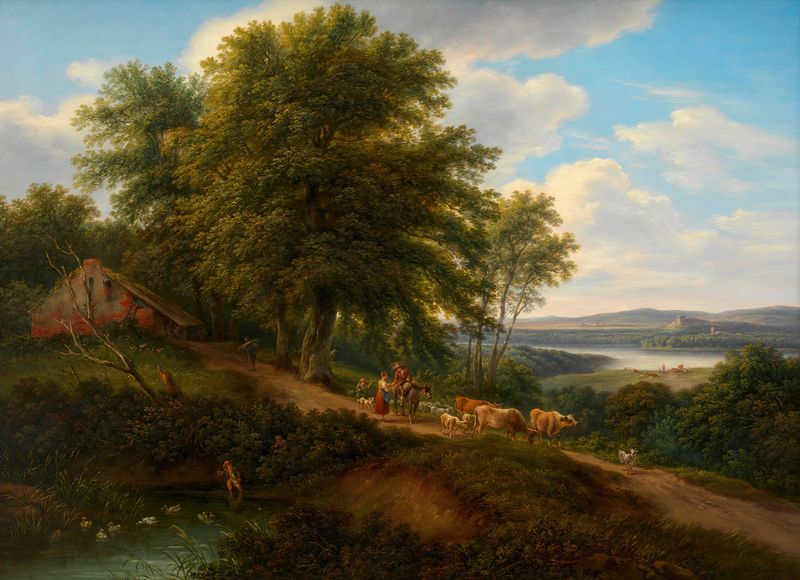 Landscape with cattle by Joseph Mössmer, oil painting